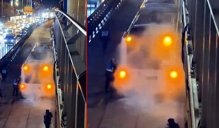 METROBÜSTE YANGIN PANİĞİ! YOLCULAR SÜRÜCÜ TARAFINDAN ZAMANINDA İNDİRİLDİ